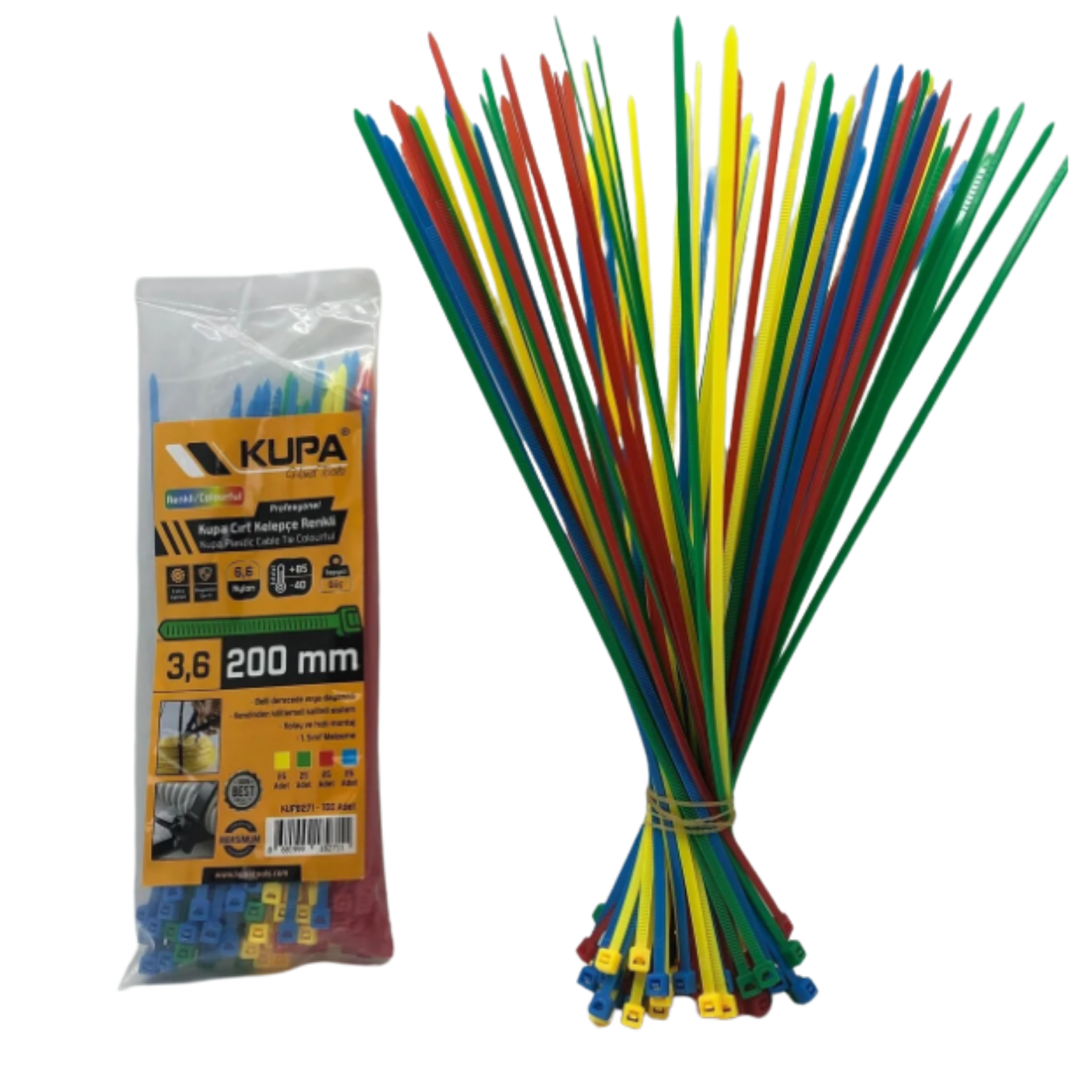 KUPA CIRT KELEPÇE KABLO BAĞI RENKLİ 3,6*200 MM